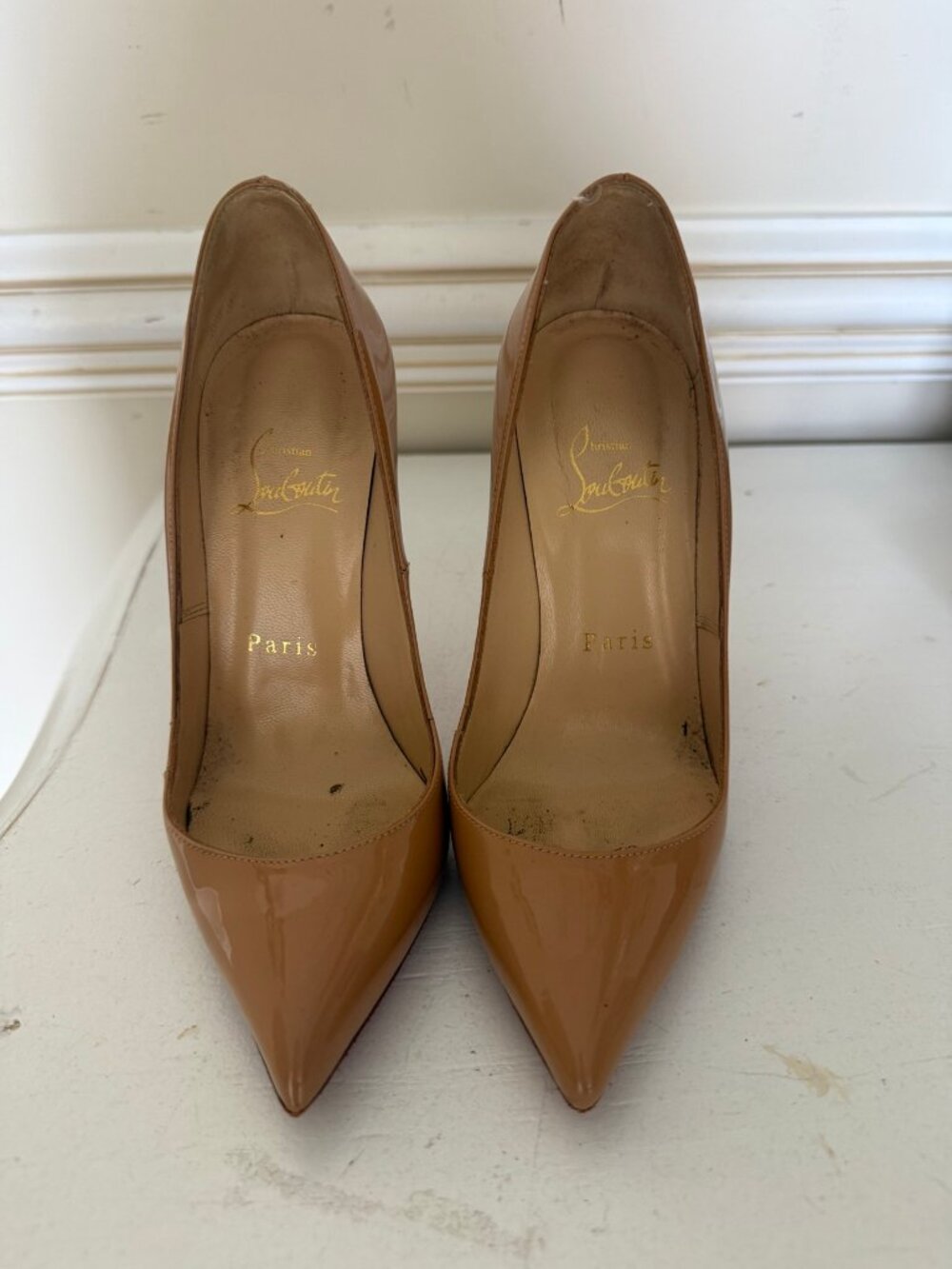 Christian Louboutin So Kate 120 Nude Patent Pumps EU 35